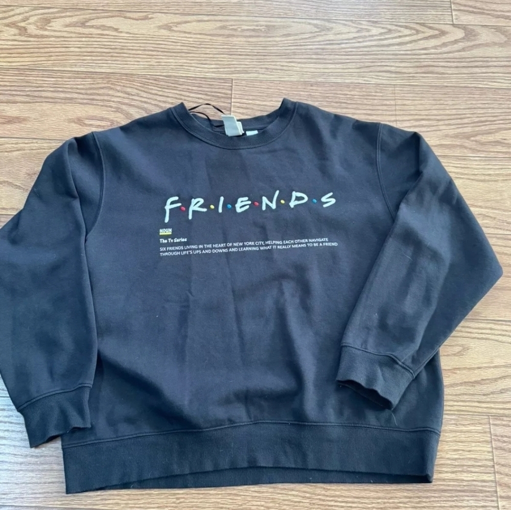 H&M Warner Bros Friends Embroidery Black Sweatshirt Size Medium - Picture 2 of 4